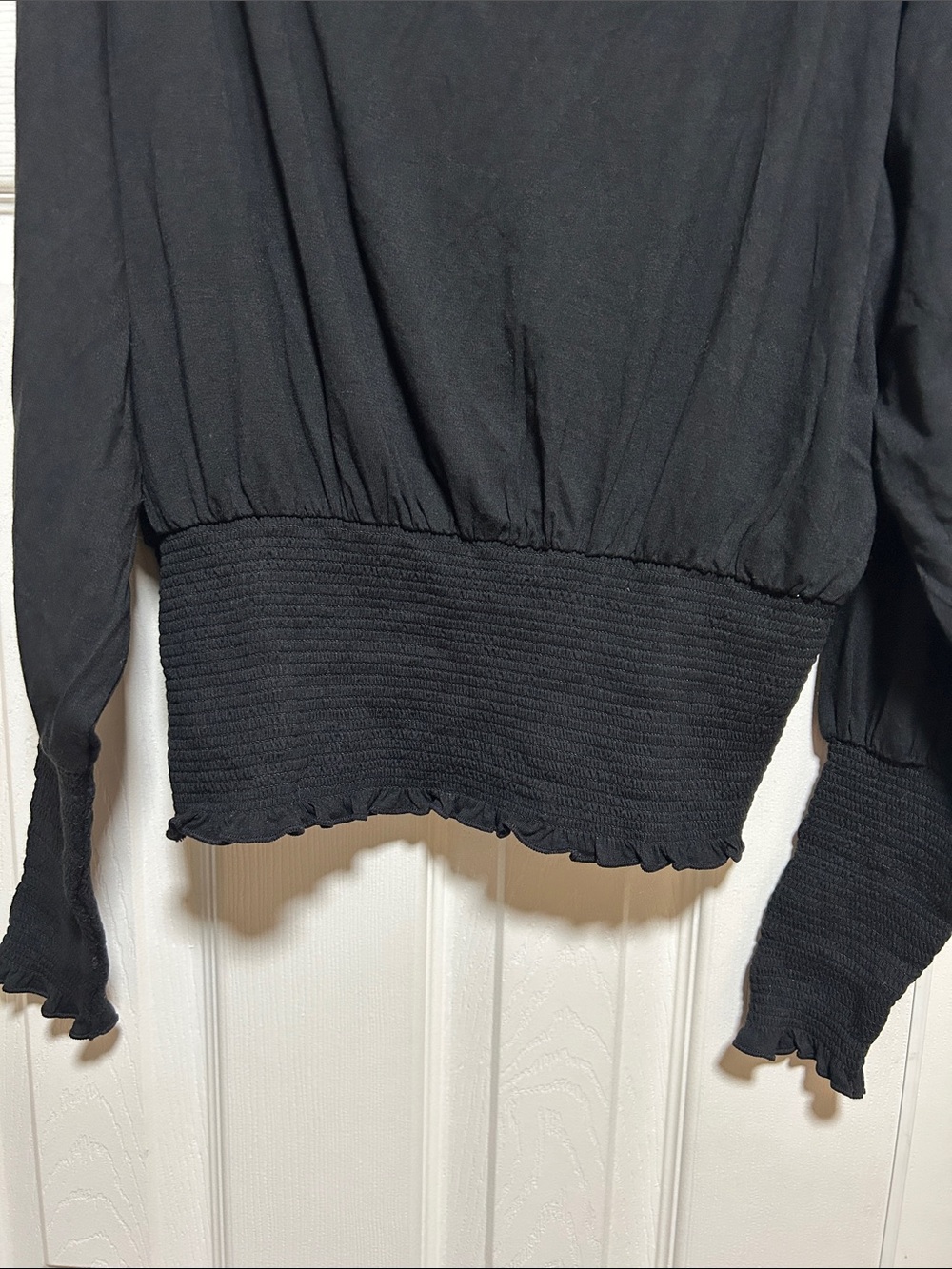 💗NWT Madewell Cinched Long-Sleeve Top Long Sleeve Jet Black Women's Size XS - Picture 5 of 8
